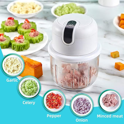 Moedor elétrico de 350 ml, picador de carne, triturador de cozinha elétrica, USB - para cebola, frutas, nozes, carne e alho